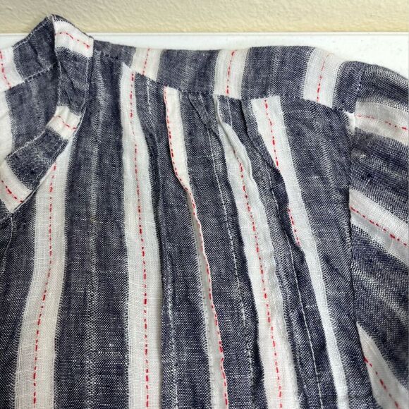 CP Shades Regina 100% Linen Pintuck Tunic Dress Chambray Stripe Women Medium - Picture 15 of 16